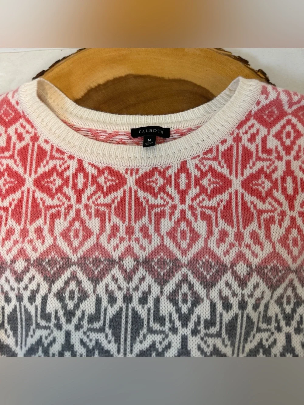 Talbots Gray Coral Fair‎ Isle Pullover Lambswool Blend Sweater Women’s Medium